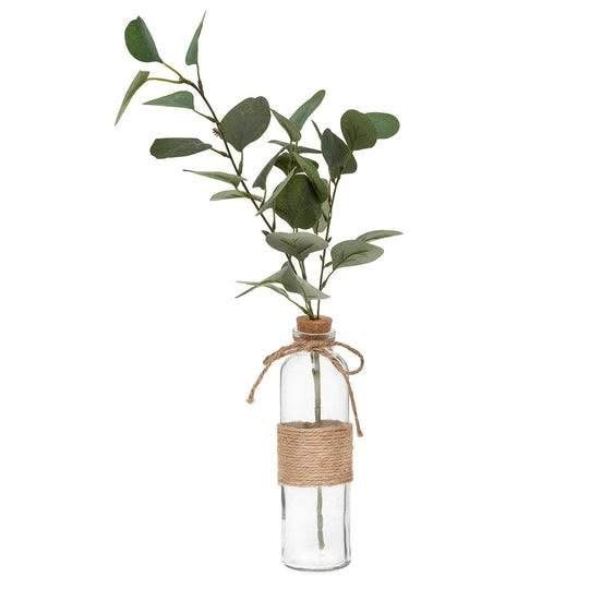 eucalyptus artificiel avec vase en verre et corde